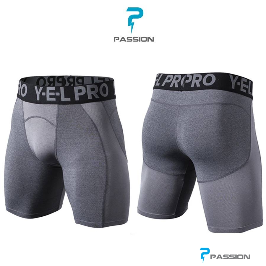 Quần legging nam ngắn tập gym YEL PRO Z128 (màu xám)