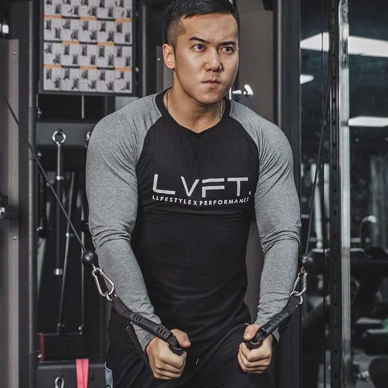 Áo body tập gym nam tay dài LVFT A319 (đen xám)