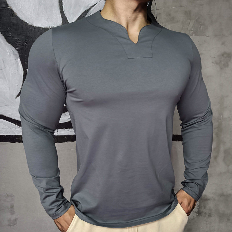 Áo thun cổ V tay dài A642 (Xám)